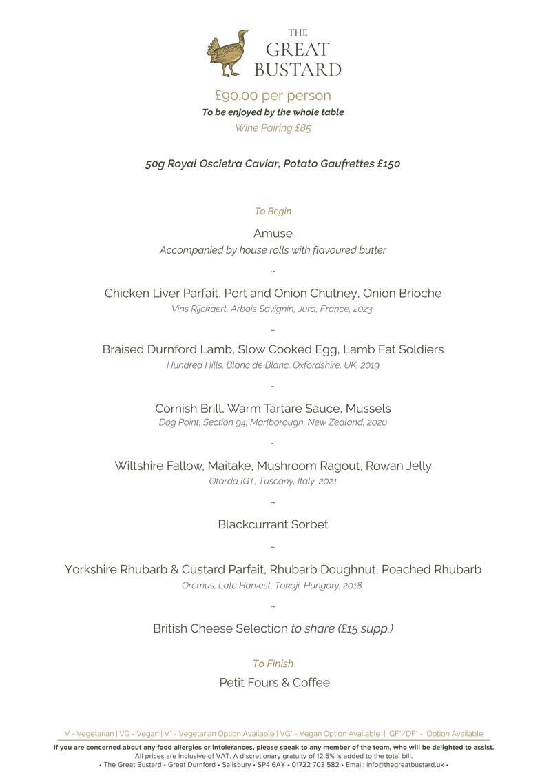 The Great Bustard Tasting Menu